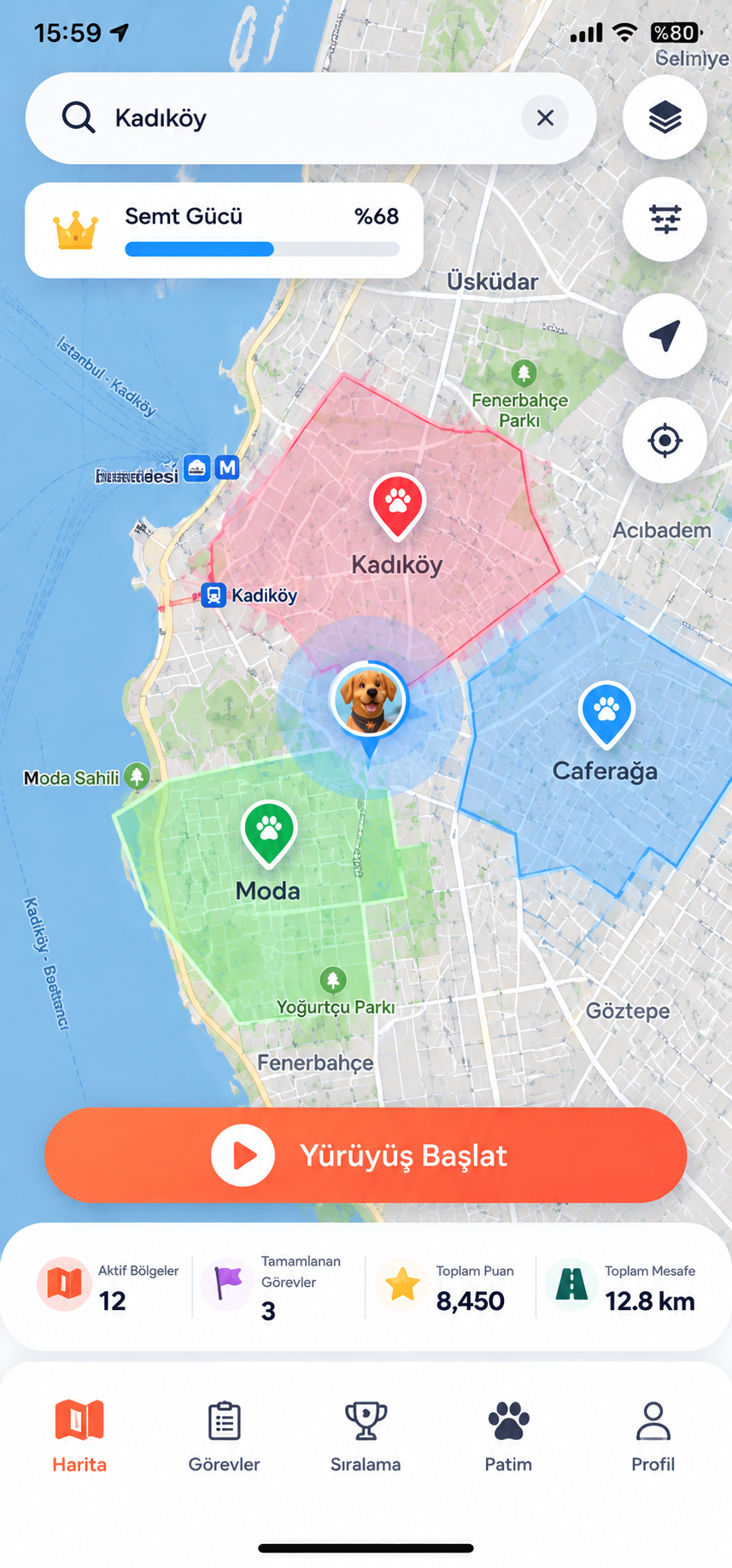 Pet Territory Wars map controls